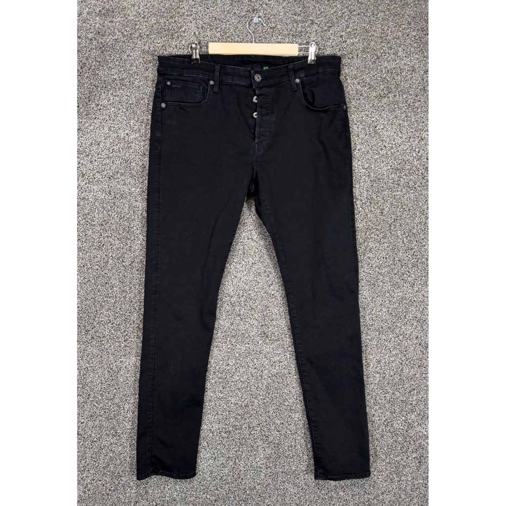 G Star Raw 3301 Slim Jeans Mens 36/34 (Fits 36/32) Black Stretch Button Fly